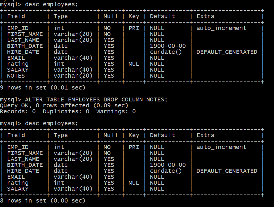 Mysql Columns